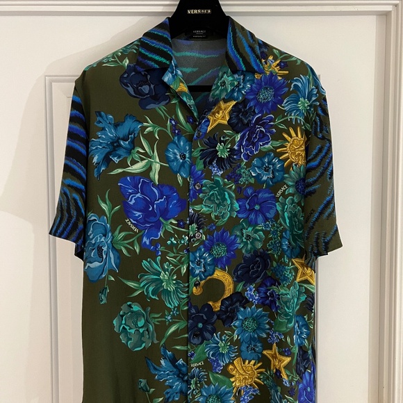 VERSACE Men's Wildflower Tiger-Print Camp Shirt sz M - Picture 1 of 13